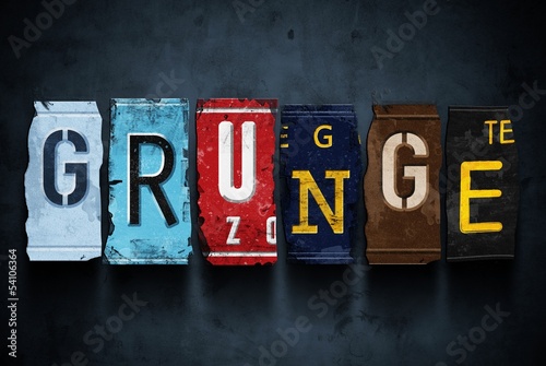 Illustration: Grunge word on vintage car license plates, concept sign Grunge word on vintage car license plates, concept sign
