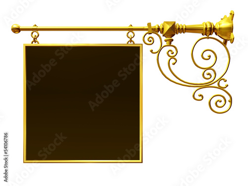 Illustration: golden wrought iron signboard, separated and with text field golden wrought iron signboard, separated and with text field