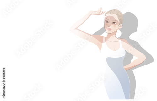 Vector: 女性 紫外線 美容 / Beautiful woman holding her hand above eyes 女性 紫外線 美容 / Beautiful woman holding her hand above eyes