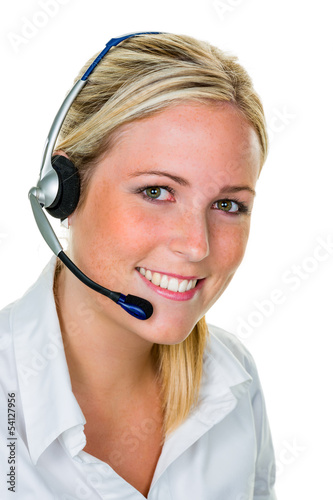 Photo: Frau mit Headset im Kundenservice Frau mit Headset im Kundenservice