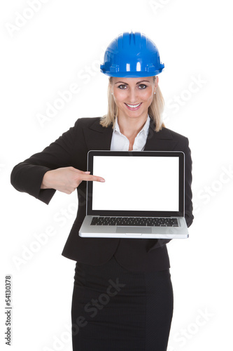 Photo: Female Architect Holding Laptop Female Architect Holding Laptop