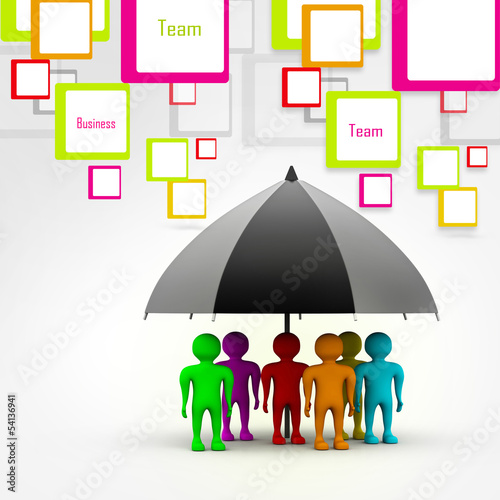 Illustration: team standing with a black umbrella in abstract background team standing with a black umbrella in abstract background