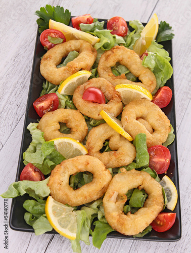 Photo: fried calamari and salad fried calamari and salad