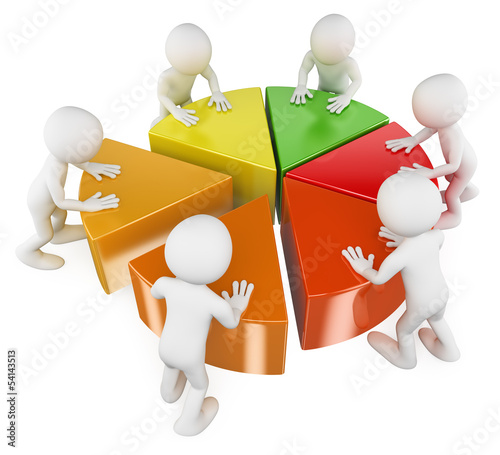 Illustration: 3D white people. Team with pie chart 3D white people. Team with pie chart