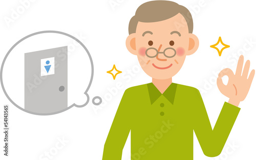 Illustration: シニア男性 トイレ シニア男性 トイレ