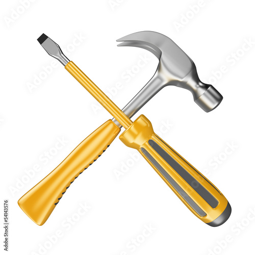 Illustration: 3D Screwdriver and hammer 3D Screwdriver and hammer