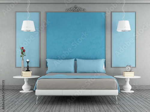 Illustration: Blue and gray bedroom Blue and gray bedroom
