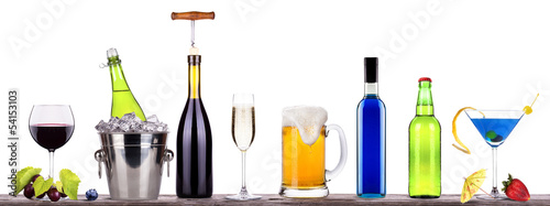 Photo: red wine, champagne, beer, alcohol cocktail red wine, champagne, beer, alcohol cocktail