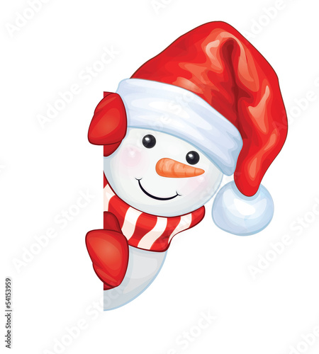 Vector: Vector of fun snowman hiding by blank isolated. Vector of fun snowman hiding by blank isolated.