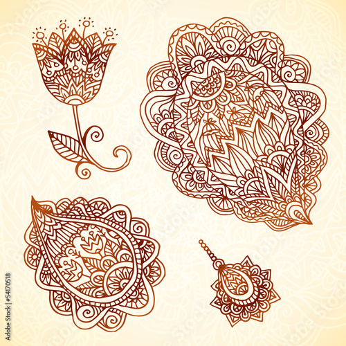 Vector: Ornate vintage vector elements in Indian style Ornate vintage vector elements in Indian style