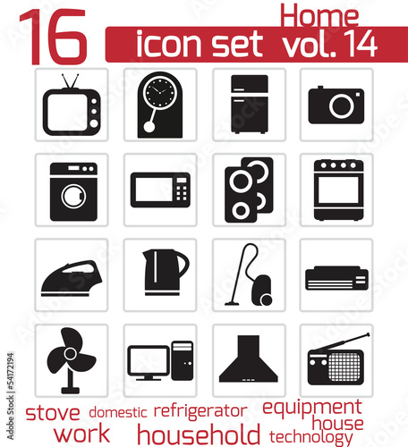 Vector: Vector black home appliances icon set Vector black home appliances icon set