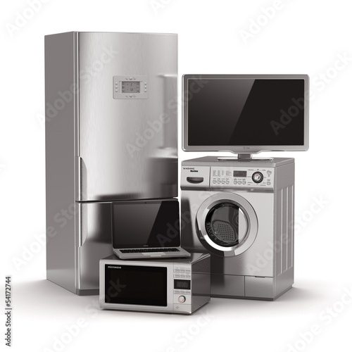 Illustration: Home appliances. Tv, refrigerator, microwave, laptop and washin Home appliances. Tv, refrigerator, microwave, laptop and washin