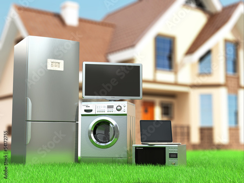 Illustration: Home appliances. Tv, refrigerator, microwave, laptop and washin Home appliances. Tv, refrigerator, microwave, laptop and washin
