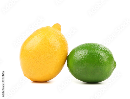 Photo: fresh lime and lemon isolated on white fresh lime and lemon isolated on white