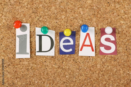 Photo: The word Ideas on a cork notice board The word Ideas on a cork notice board