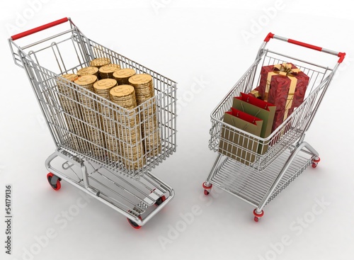 Illustration: concept of purchase of commodities for money. concept of purchase of commodities for money.