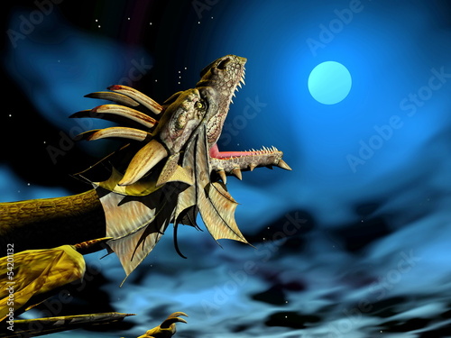 Illustration: Dragon at the moon - 3D render Dragon at the moon - 3D render