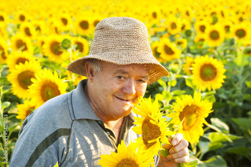 Photo: farmer in sunflower field farmer in sunflower field