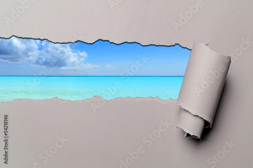 Photo: Torn Paper With Caribbean Beach Torn Paper With Caribbean Beach