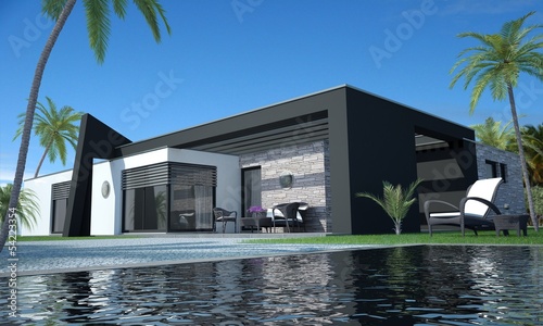 Illustration: Bungalow mit Pool Bungalow mit Pool