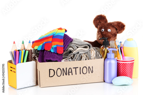 Photo: Donation box isolated on white Donation box isolated on white