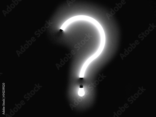 Photo: question mark fluorescent lamp on white background question mark fluorescent lamp on white background