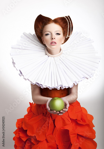 Photo: Retro Style. Styled Redhead Woman Duchess in Vintage Frill Retro Style. Styled Redhead Woman Duchess in Vintage Frill