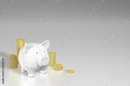 Illustration: Piggy bank - piles of coins Piggy bank - piles of coins