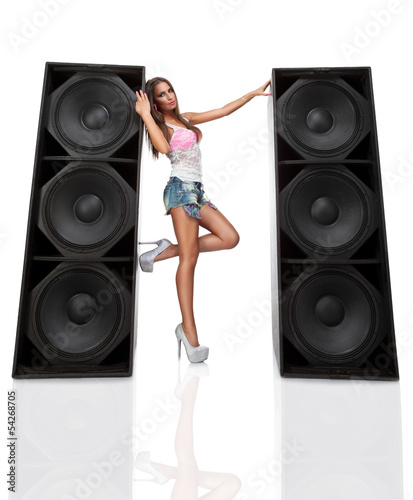 Photo: Attractive woman with speaker Attractive woman with speaker