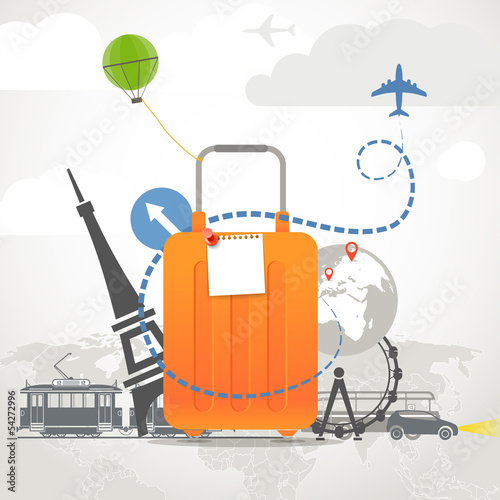 Vector: Vacation travelling composition with orange bag Vacation travelling composition with orange bag