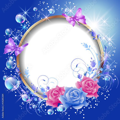 Vector: Round frame and flowers Round frame and flowers