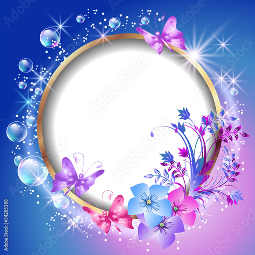 Vector: Round frame and flowers Round frame and flowers