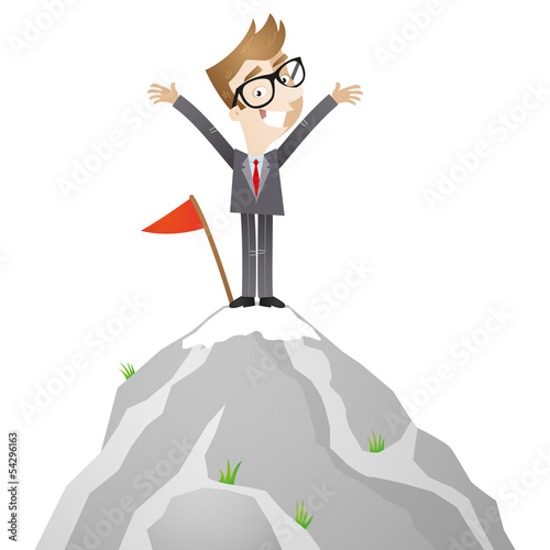 Vector: Businessman, mountain top, career, successful, smiling Businessman, mountain top, career, successful, smiling