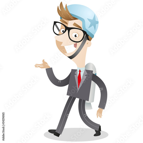 Vector: Businessman, jet pack, walking, smiling Businessman, jet pack, walking, smiling