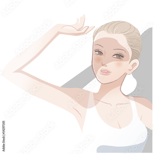 Vector: 女性 美白 紫外線 Pretty young woman shading her eyes 女性 美白 紫外線 Pretty young woman shading her eyes