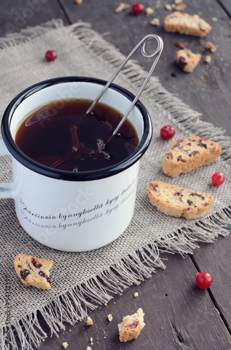 Photo: Cup of tea and cranberry biscotti Cup of tea and cranberry biscotti