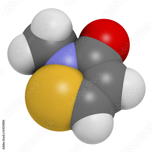 Illustration: Methylisothiazolinone (MIT, MI) preservative molecule Methylisothiazolinone (MIT, MI) preservative molecule