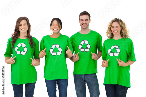 Photo: Group of environmental activists pointing their tshirt Group of environmental activists pointing their tshirt