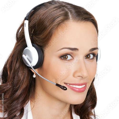 Photo: Support phone operator in headset, isolated Support phone operator in headset, isolated