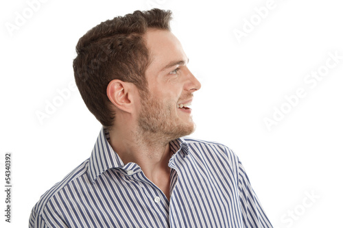 Photo: Europäer - Gesicht Mann isoliert und lachend mit Hemd Europäer - Gesicht Mann isoliert und lachend mit Hemd