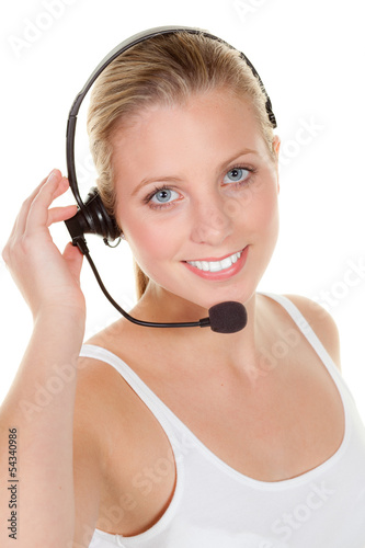 Photo: young woman with headset young woman with headset
