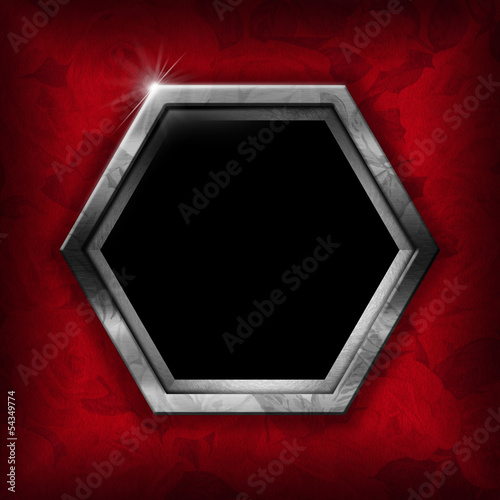 Illustration: Hexagonal Metal Frame with Red Roses Hexagonal Metal Frame with Red Roses