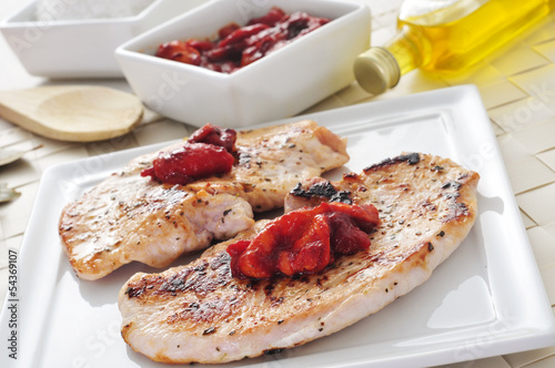 Photo: grilled chicken meat and grilled pepper grilled chicken meat and grilled pepper