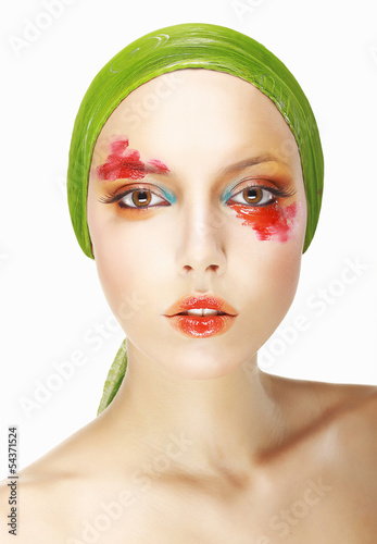 Photo: Eccentricity. Styled Woman's Face. Theatrical Makeup Eccentricity. Styled Woman's Face. Theatrical Makeup