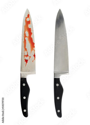 Photo: Chef's steel knife with and without blood Chef's steel knife with and without blood