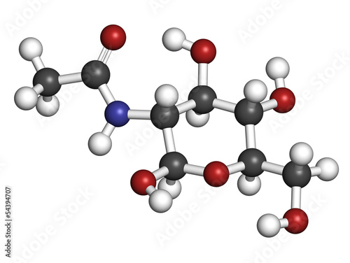Illustration: N-Acetylglucosamine (NAG) food supplement molecule. N-Acetylglucosamine (NAG) food supplement molecule.