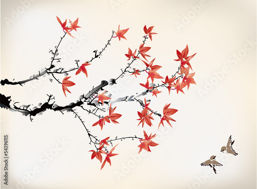Vector: ink style maple leaves ink style maple leaves