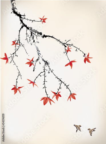 Vector: ink style maple leaves ink style maple leaves