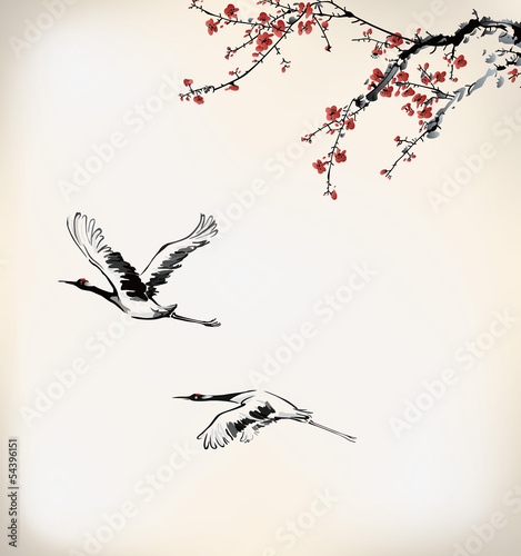 ink winter sweet and crane