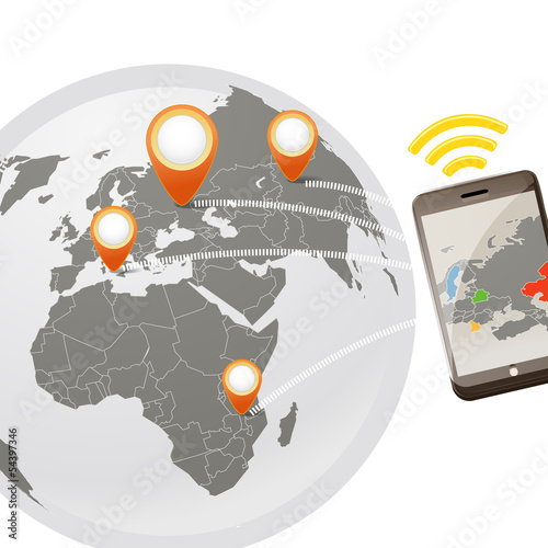 Vector: Global wireless phone connection illustration Global wireless phone connection illustration